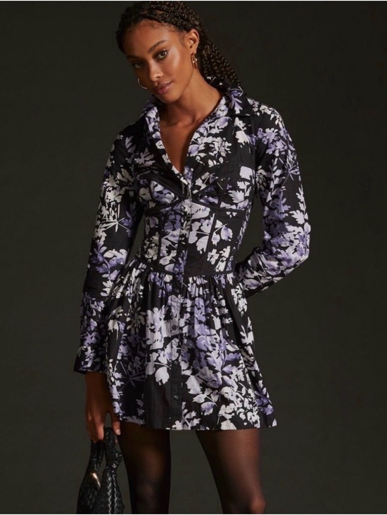 Anthropologie Dresses & Skirts - By Anthropologie Purple Floral Corset Collared Shirt Dress Size 8